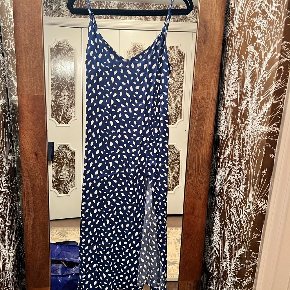 Reformation Blue and White Polka Dot Dress